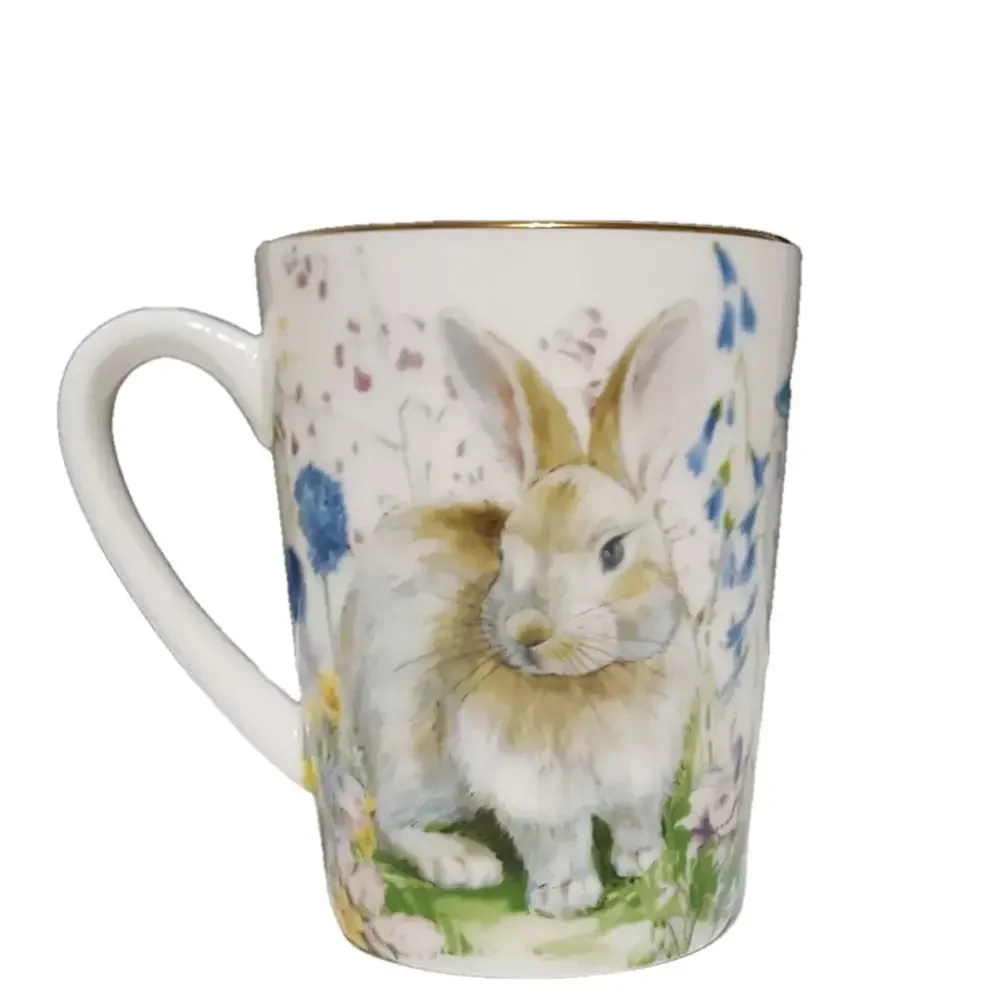 Williams Sonoma Floral Meadow Bunny Mug 16 OZ Porcelain Easter